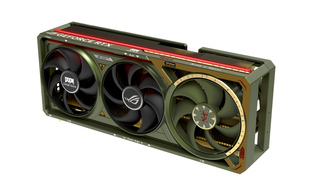ROG Astral GeForce RTX 5080 DOOM Edition graphics card-Angle 